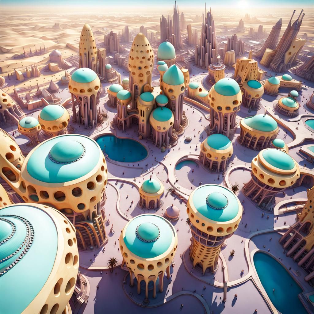 Surreal Alien Megapolis in Pastel Colors