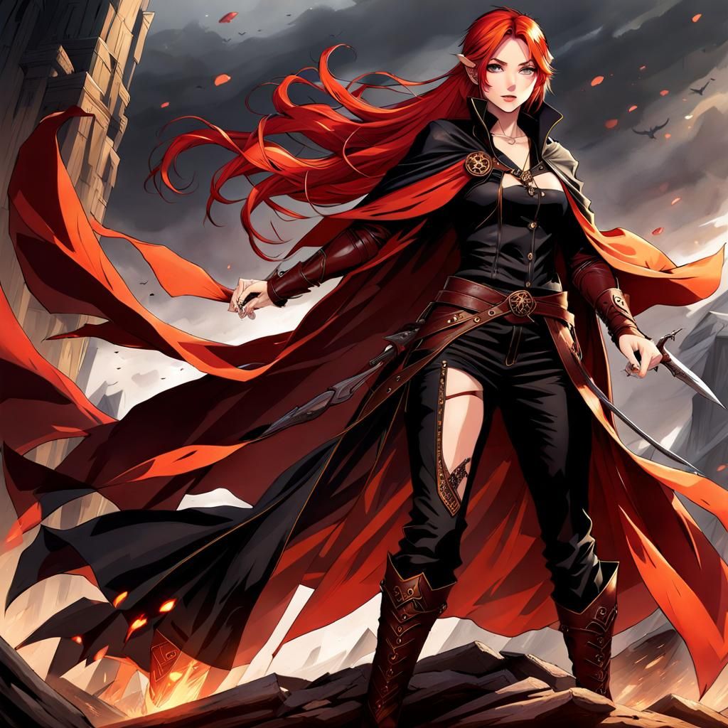 Anime Elf Woman in Fantasy Travel Outfit