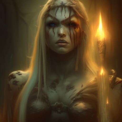 Barbarian Girl Portrait in Dark Fantasy Style