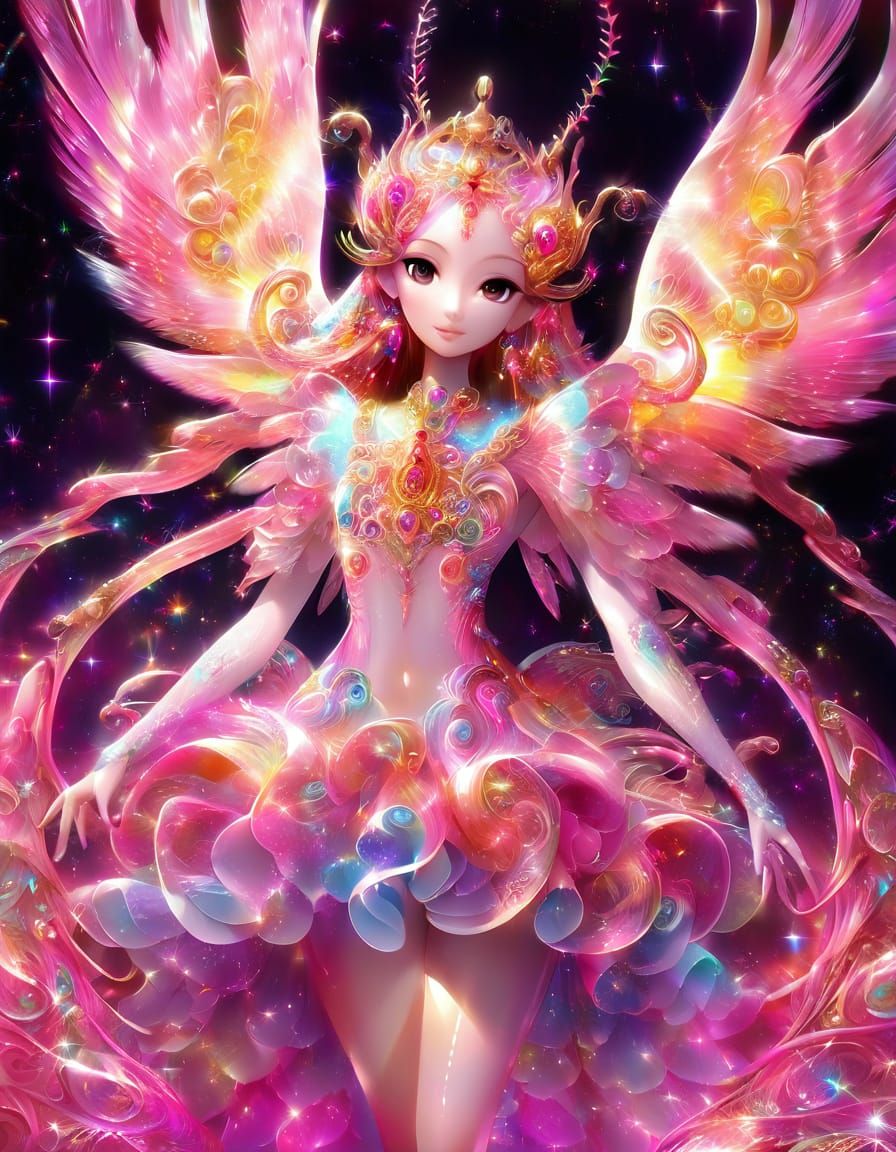 Celestial Angel in a Whimsical Pink Solar System