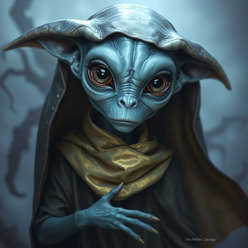 Mystical Blue Alien Telepathy in Dreamlike Setting