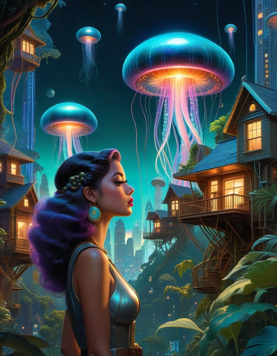 Gigantic Neon Jellyfish in Alien World