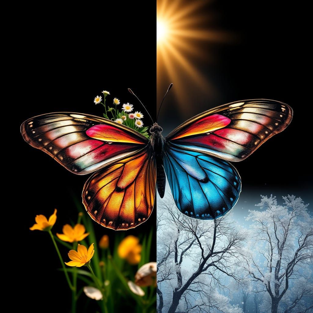 Seasonal Butterfly Double Exposure in a Photorealistic Lands...