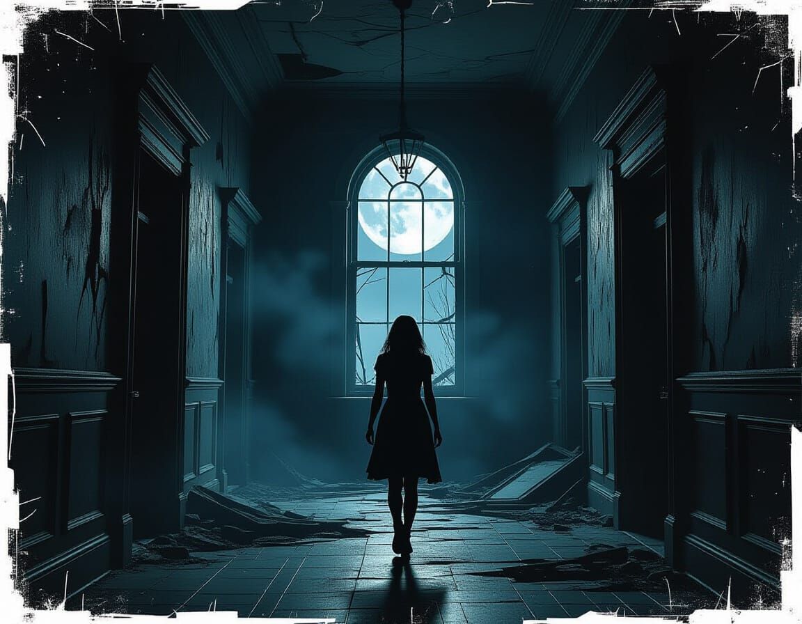 Eerie Moonlight Corridor in Abandoned Manor