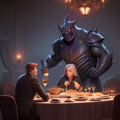 Musk and Trump Thanksgiving Dinner: Dark Fantasy Art