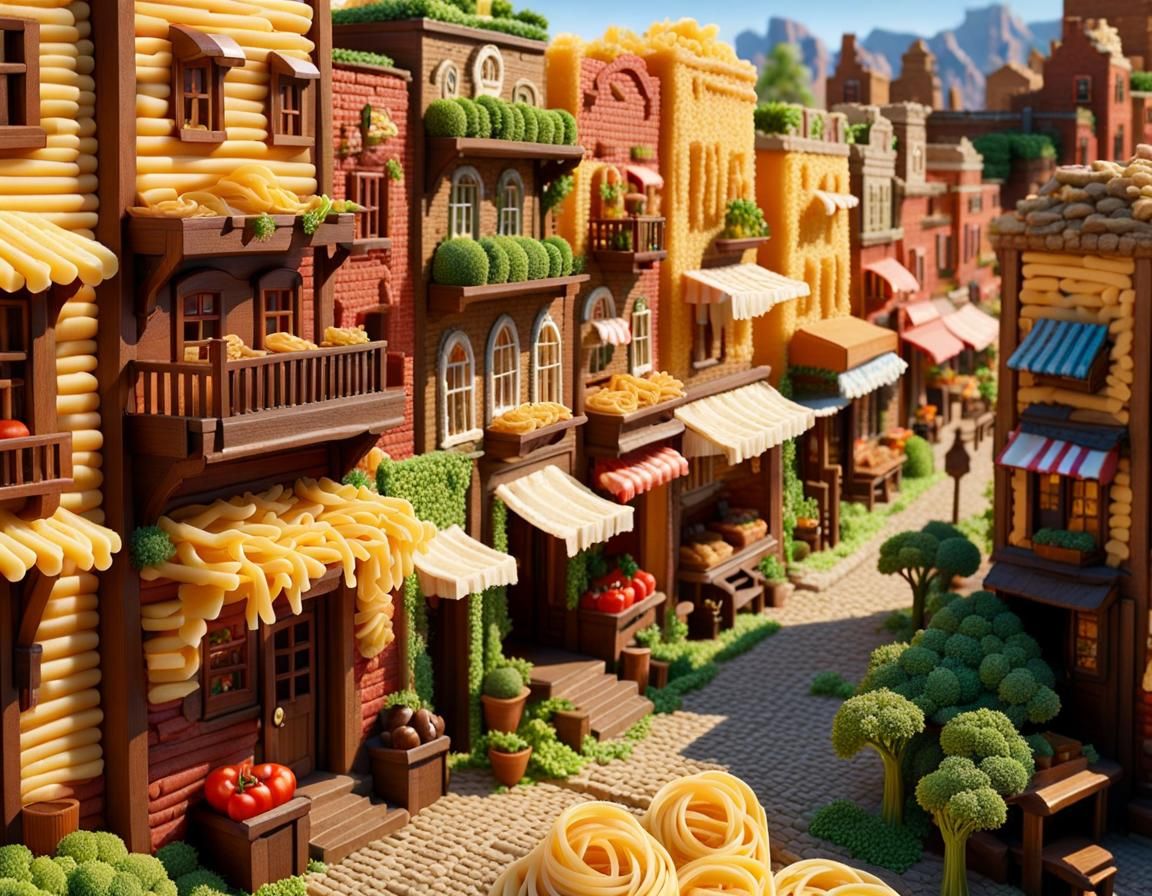 American Old West Village Made of Food in 8K
