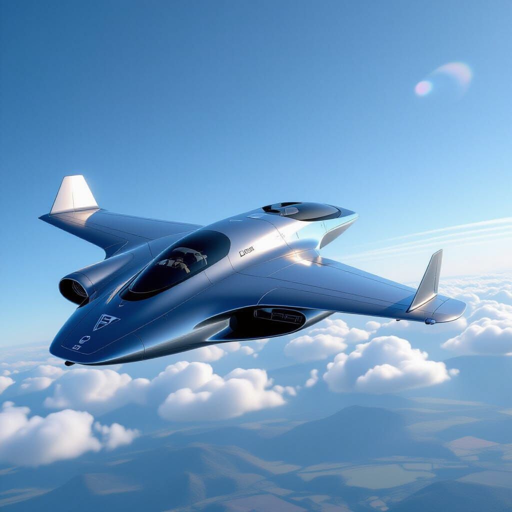 Futuristic Flying Wing Soars Through Blue Sky