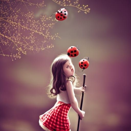 Hyperrealistic Fairy in Ladybug Dress