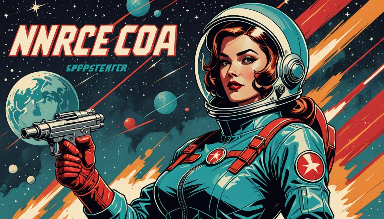 Retro Futuristic Pin-Up Girl Blasts Off with Nuka Cola in Co...
