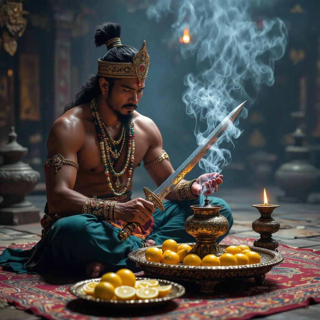 Malay Warrior Drying Kris Sword: Mystical Atmosphere