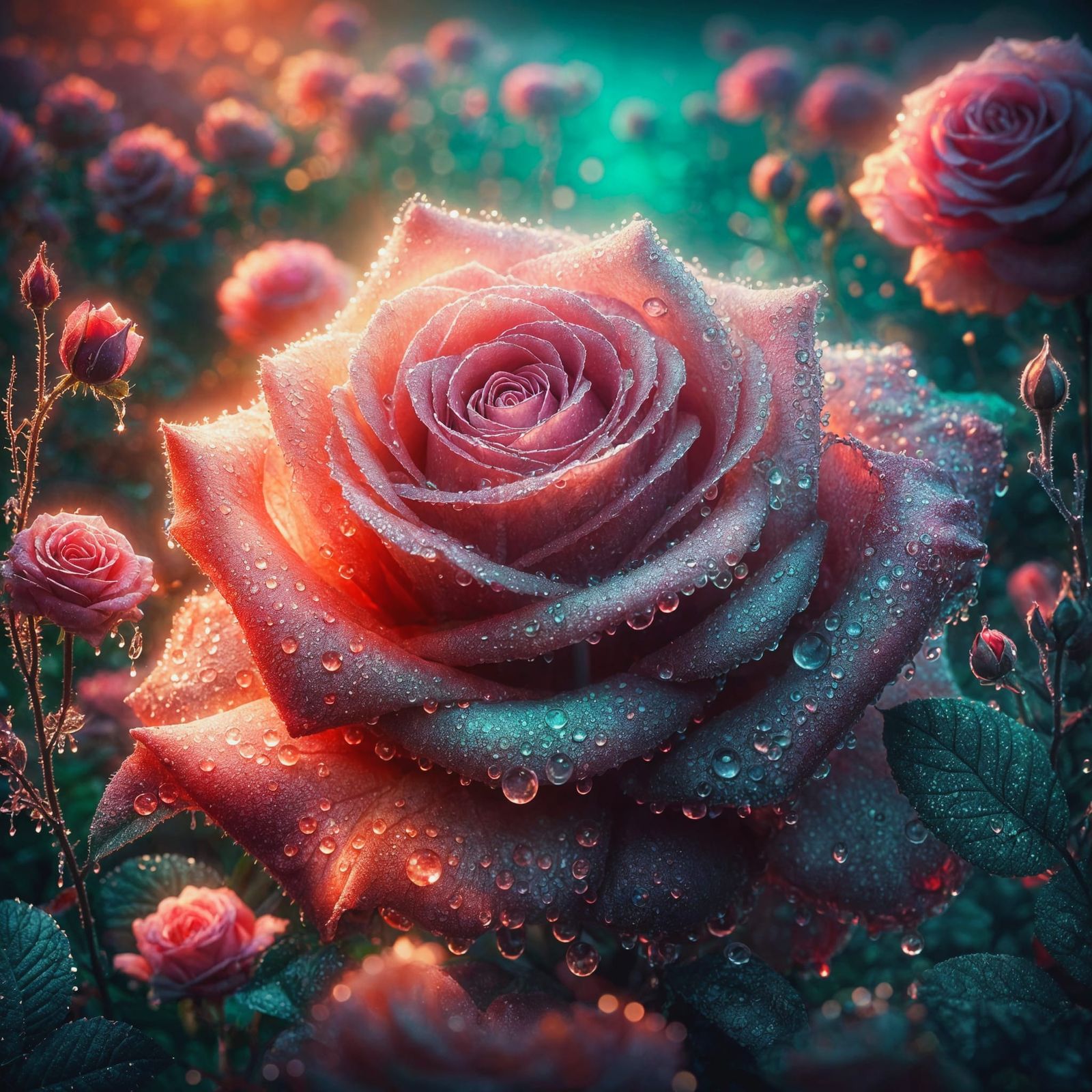 Ethereal Rose in Dreamlike Garden with Soft Twilight Lightin...