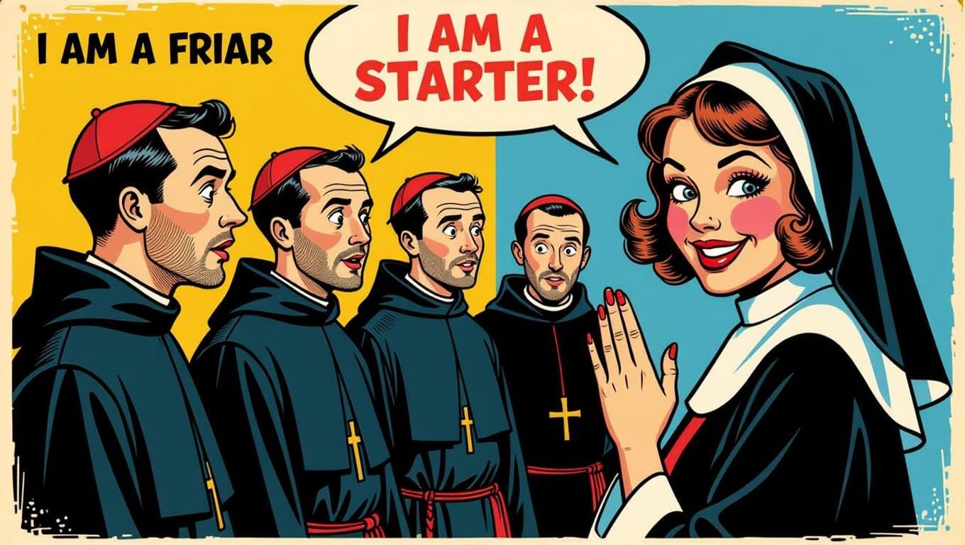 Cheeky Nun Tease in Vintage Postcard Style