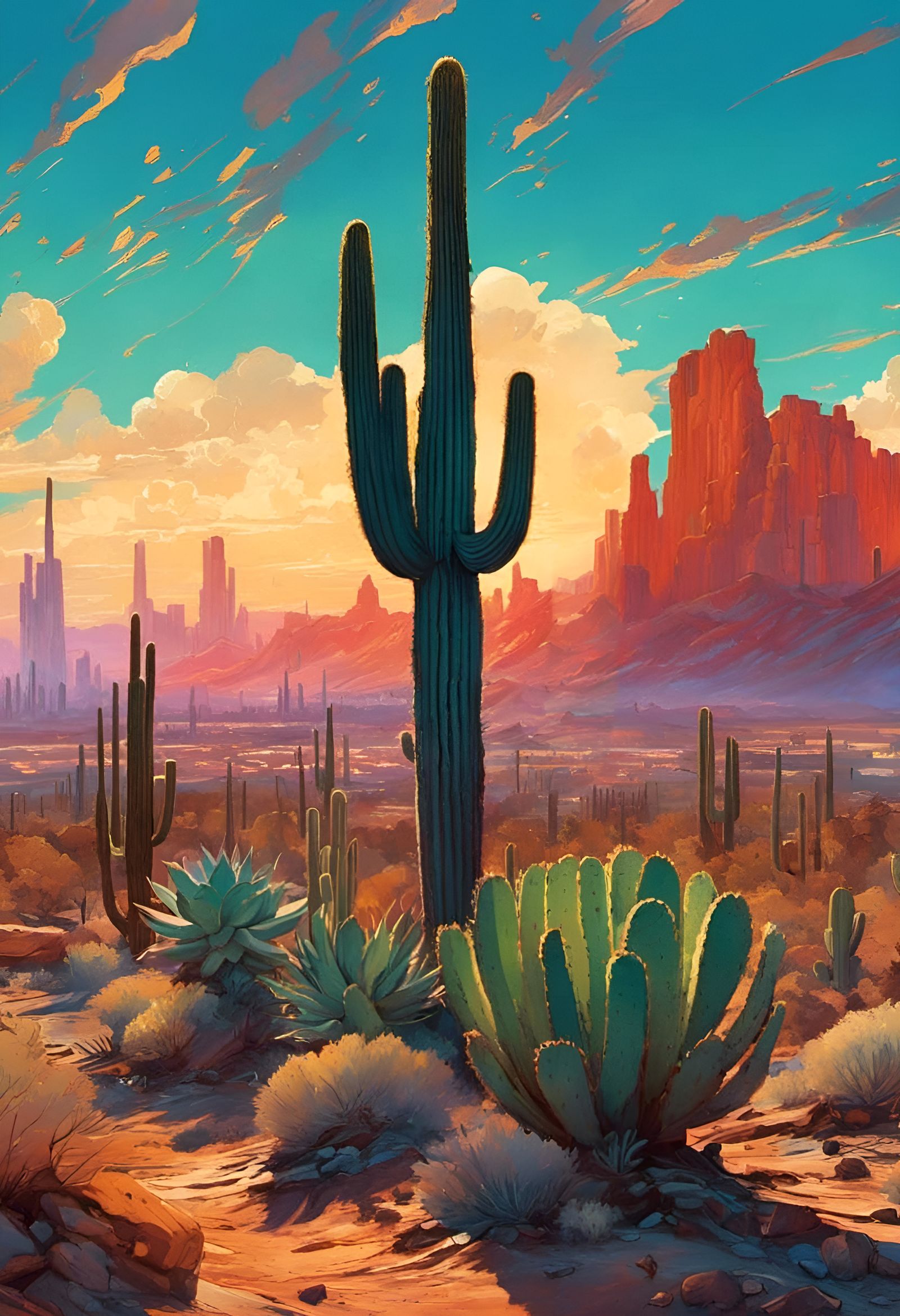 Post-Apocalyptic Arizona in Gouache Illustration Style
