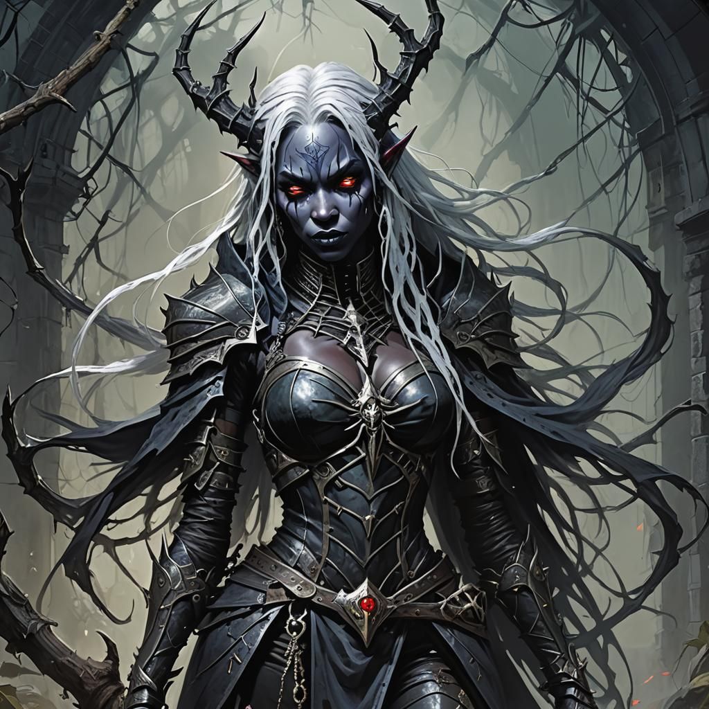 Eerie Drow Paladin of the Spider Queen