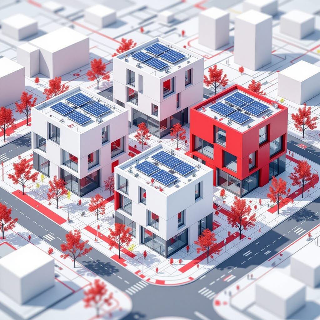 Axonometric Drawing of Modern Geometric Buildings