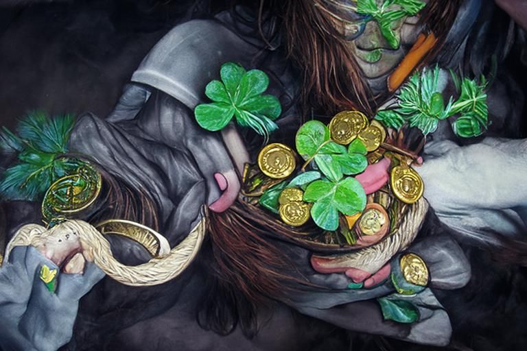 Leprechaun Carrying Gold Coins in Cel-Shaded Style