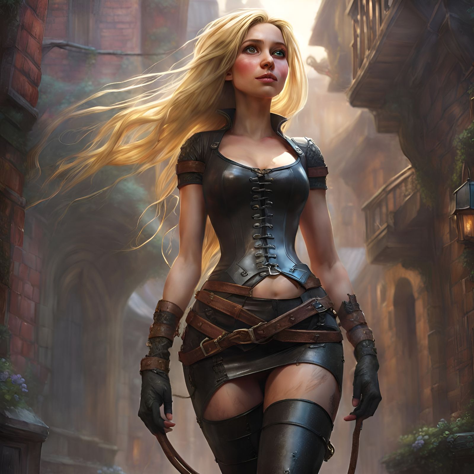 Flirty Rapunzel in Latex: Hyperdetailed Fantasy Art