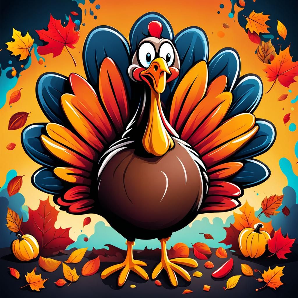 Cartoon Turkey Friendsgiving Invitation in Graffiti Art Styl...