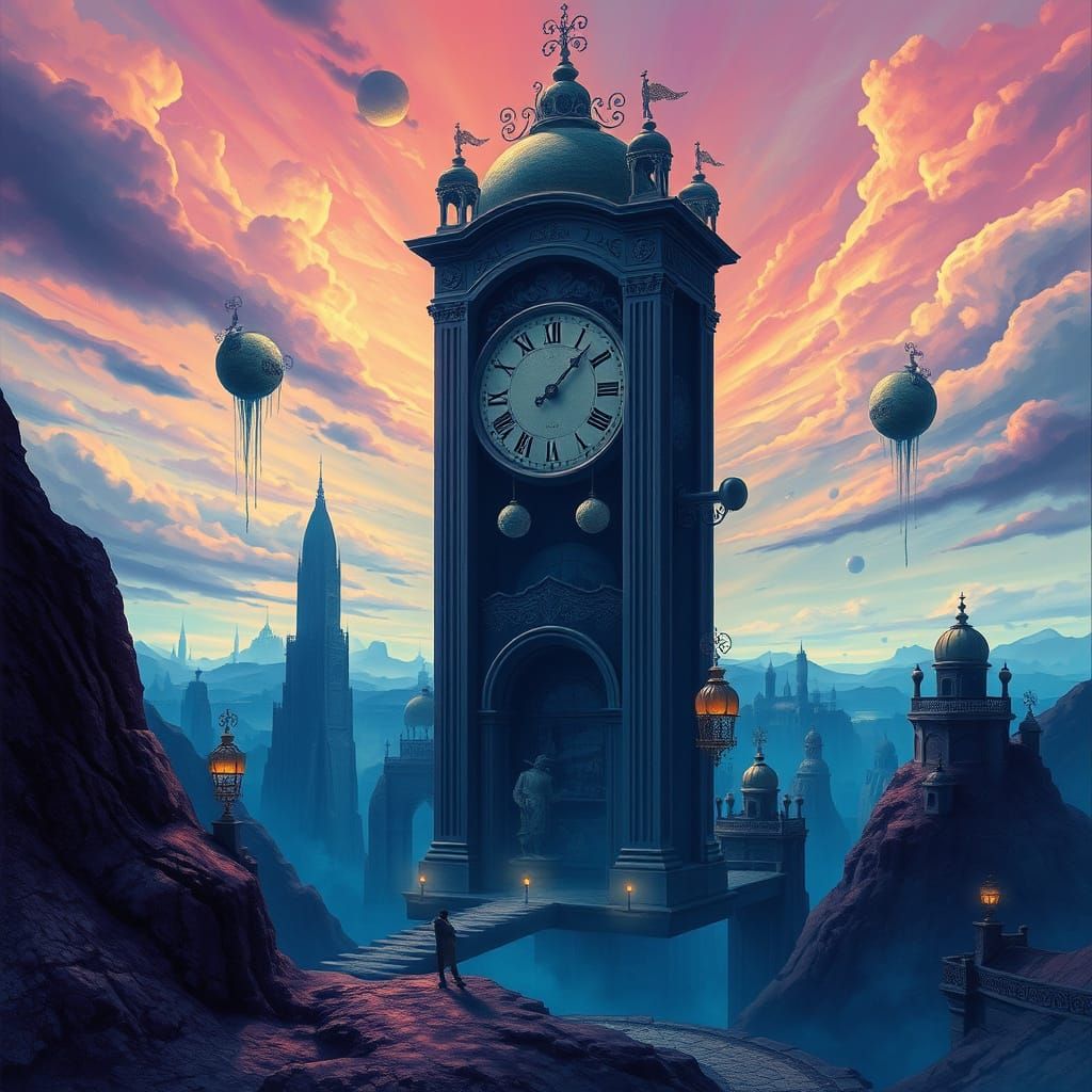 Dreamlike Landscape in the Style of Dalí and Magritte