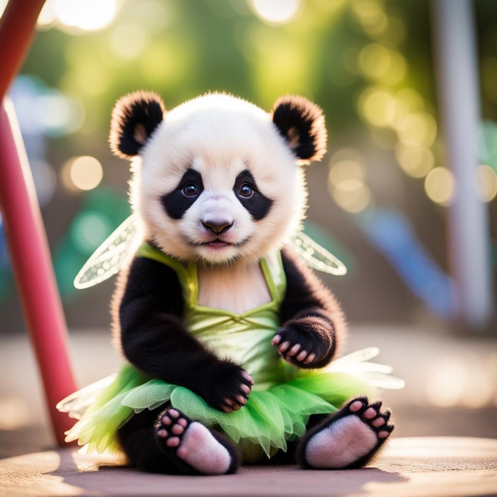 Baby Panda Cub in Tinkerbell Costume Photo