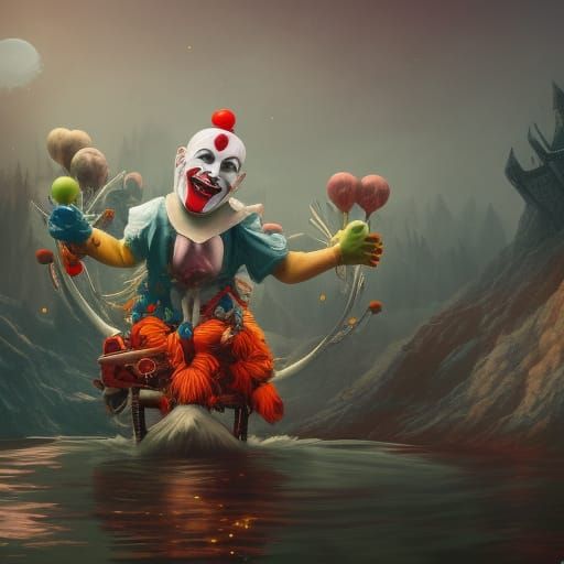 Scary Clown Rides: Detailed Fantasy Concept Art