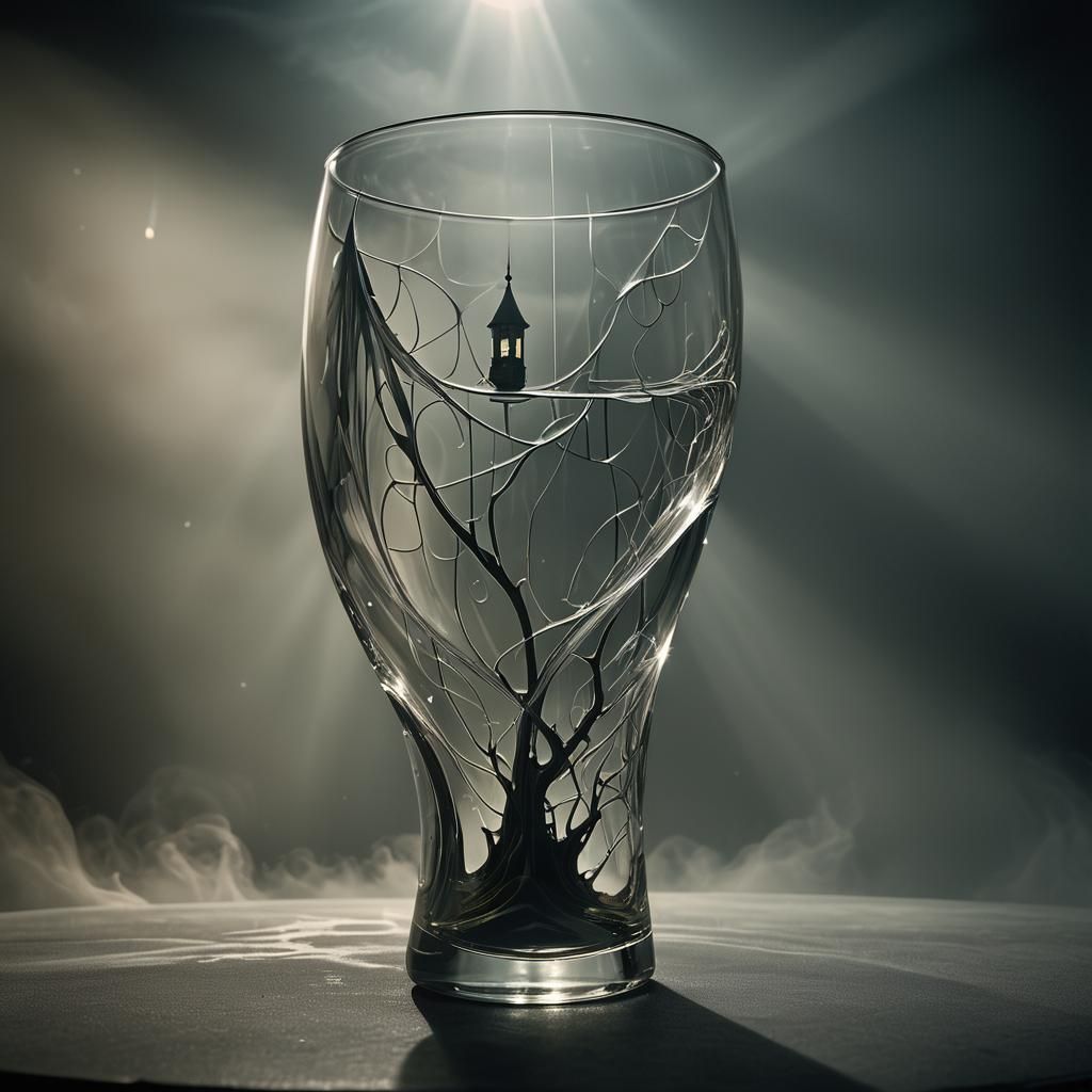 Surreal Glass A Shape in Dark Fantasy Scene