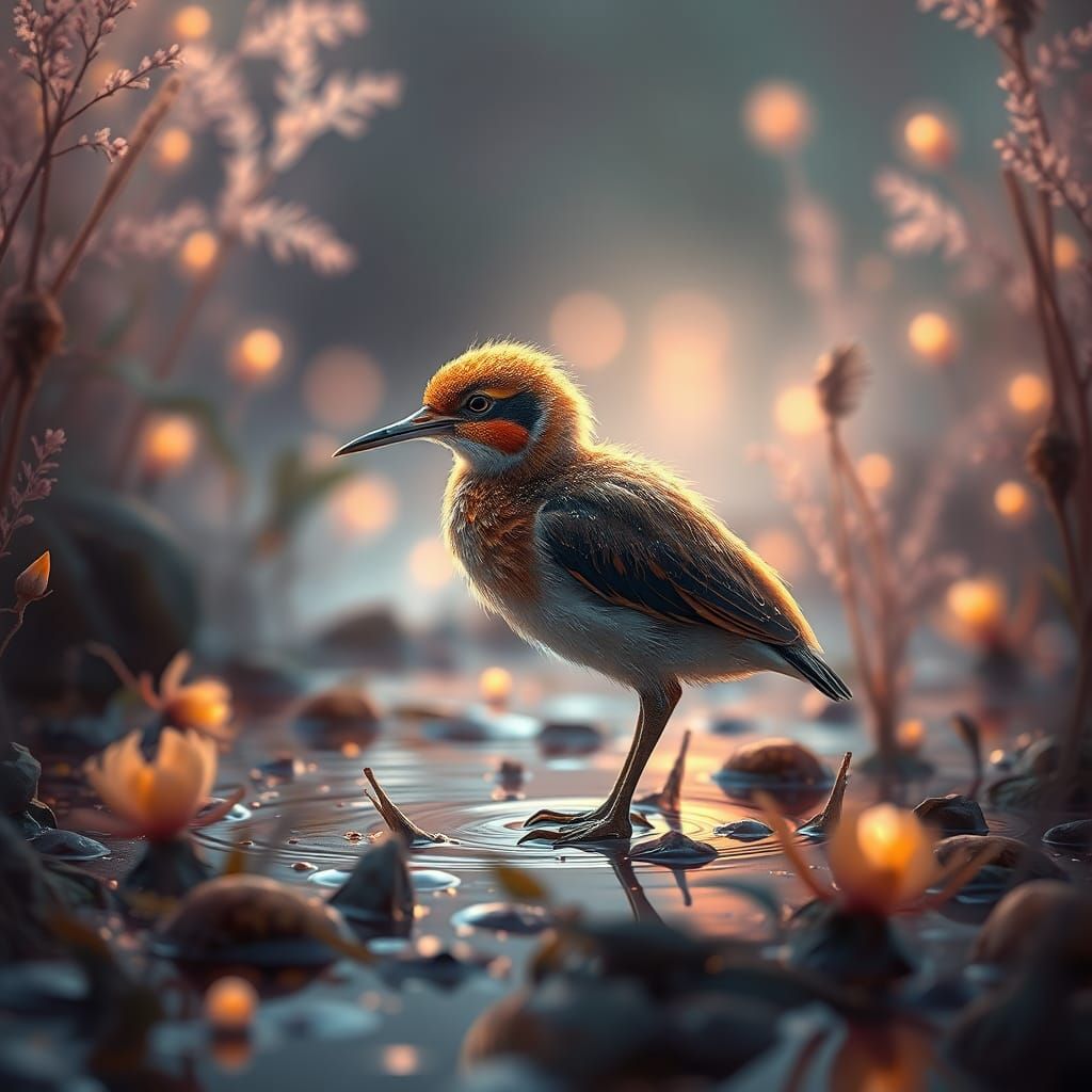 Mystical Water Bird in Dreamlike Wetland