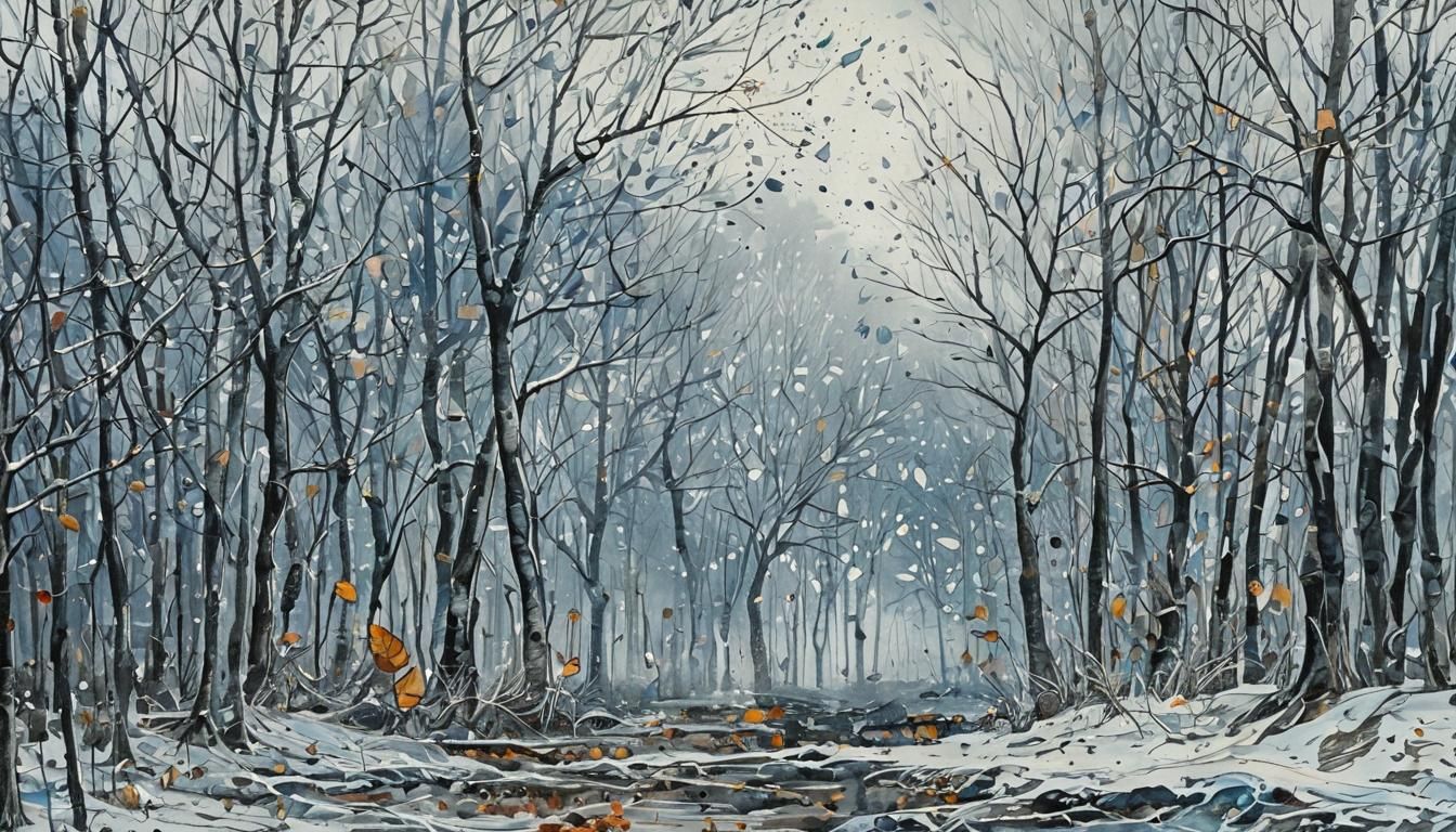 Autumn Leaves Falling: Expressive Ink Drawing