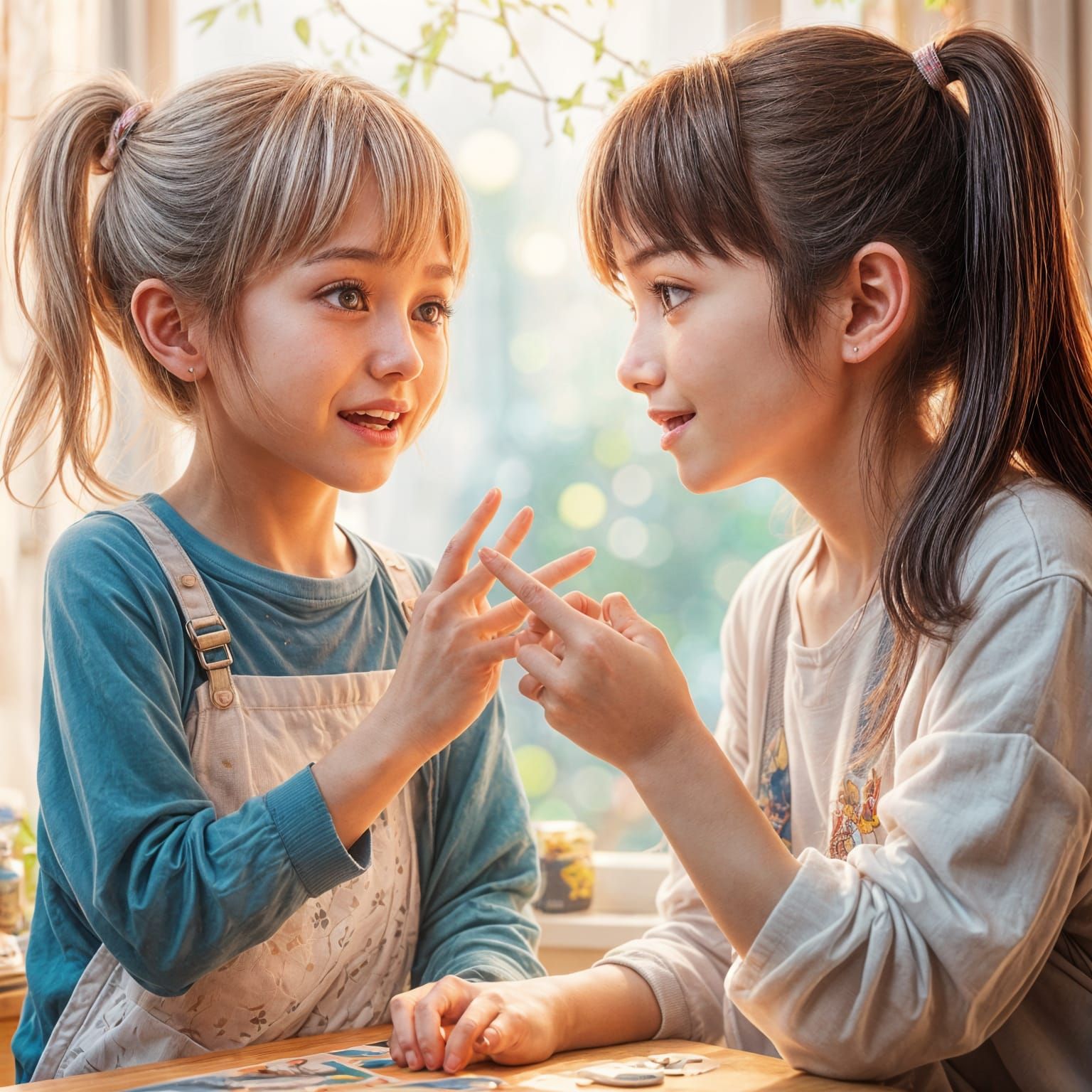 Child Shows Mother Manicure in 3D Anime Art