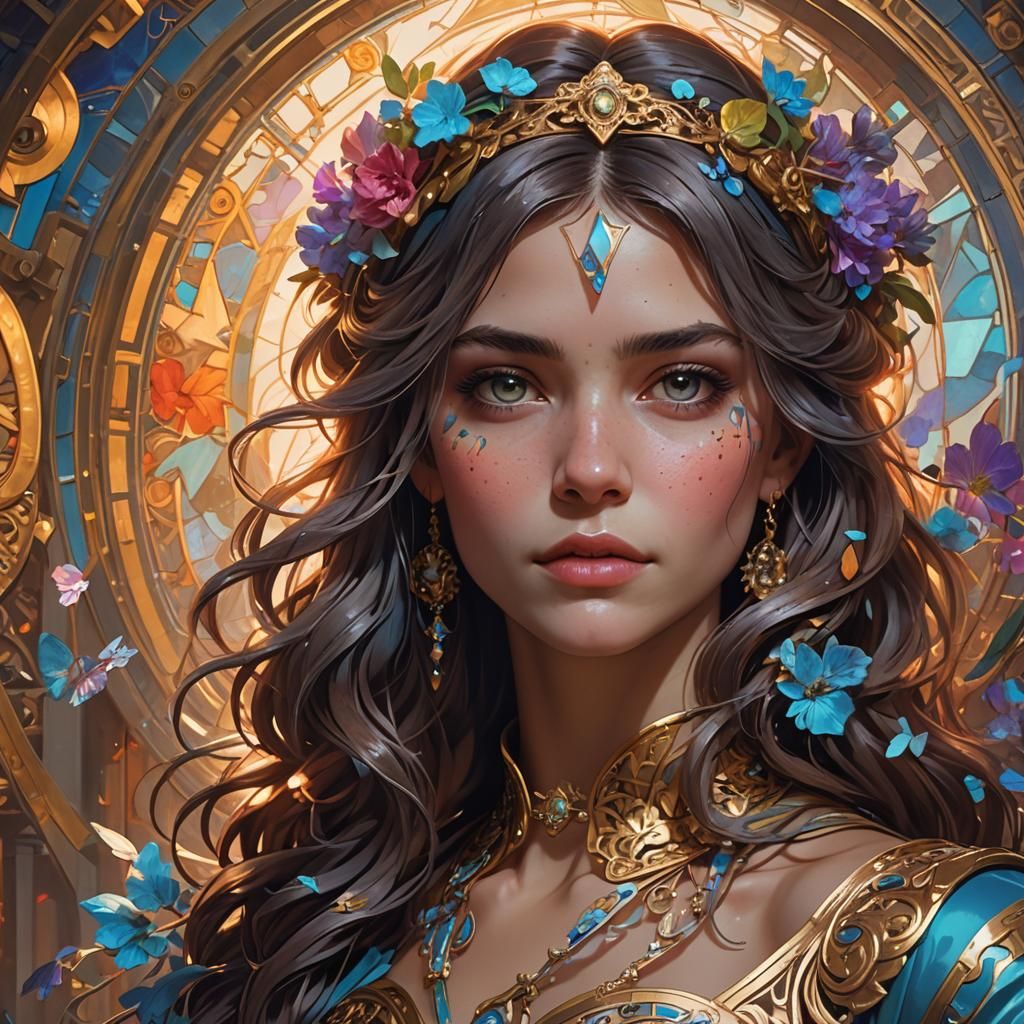 Detailed Portrait with Art Nouveau Influences