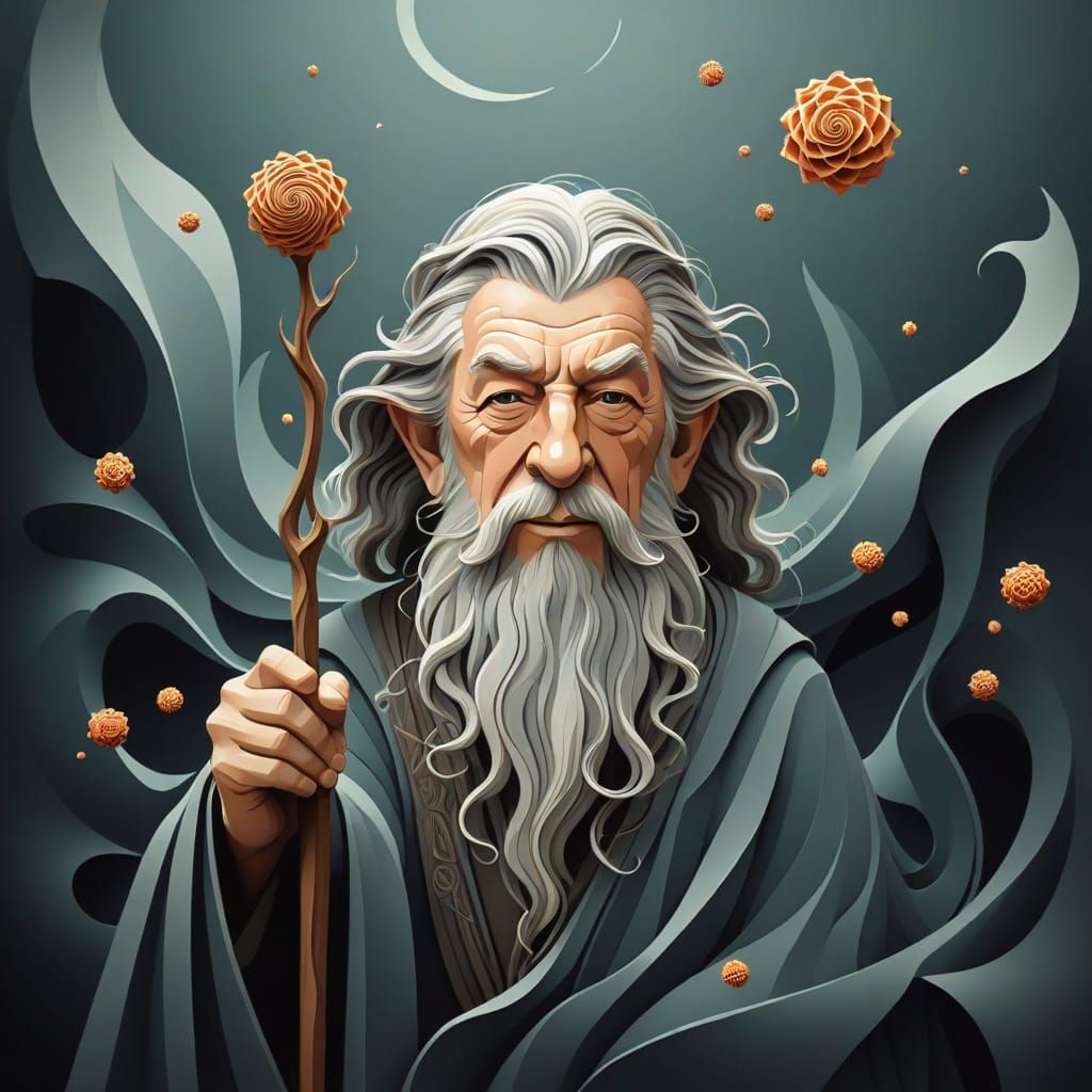 Abstract Vector Fractal of Gandalf in Gouache