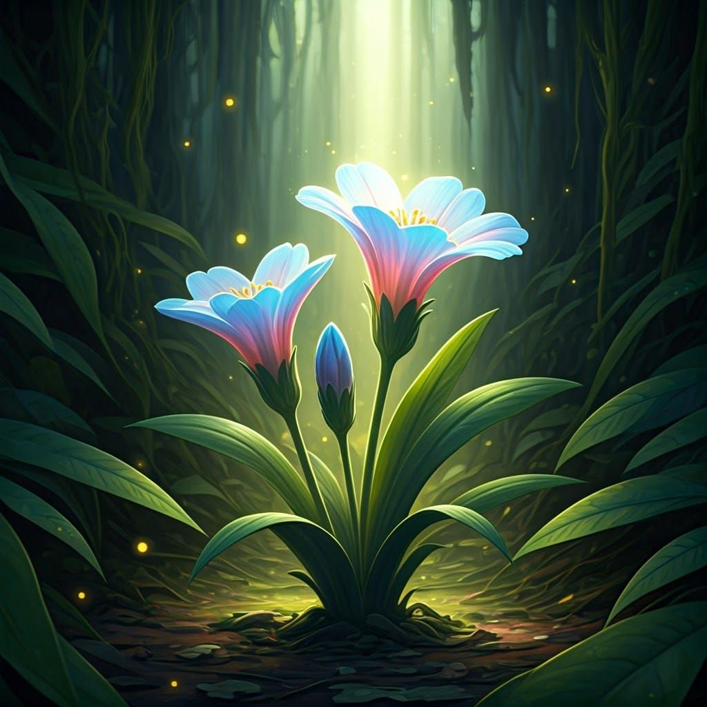 Enchanted Moonblossom in Whispering Forest, Digital Art