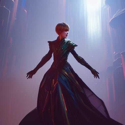 Grace Vanderwaal in Sci-Fi Royal Dress, Detailed Digital Art