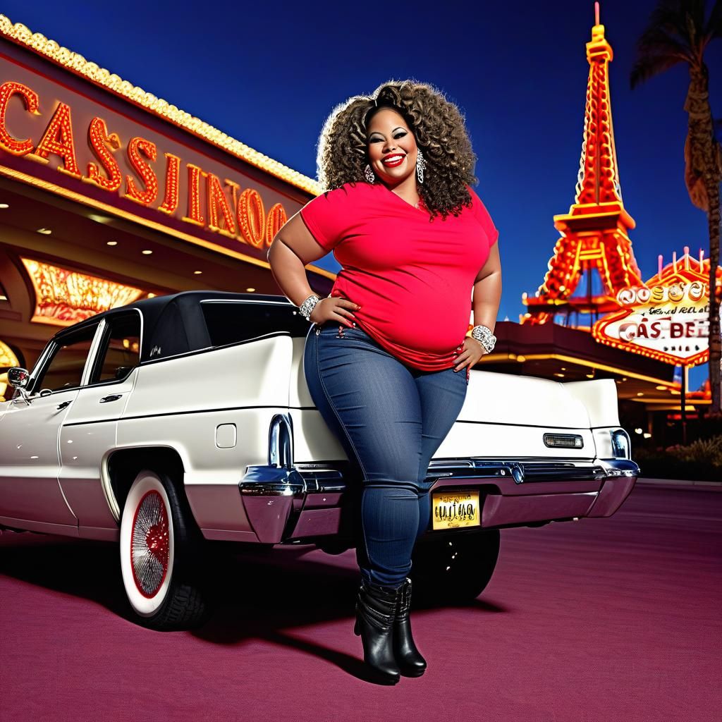 Stunning Plus-Size Woman Smiling in Elaborate Casino