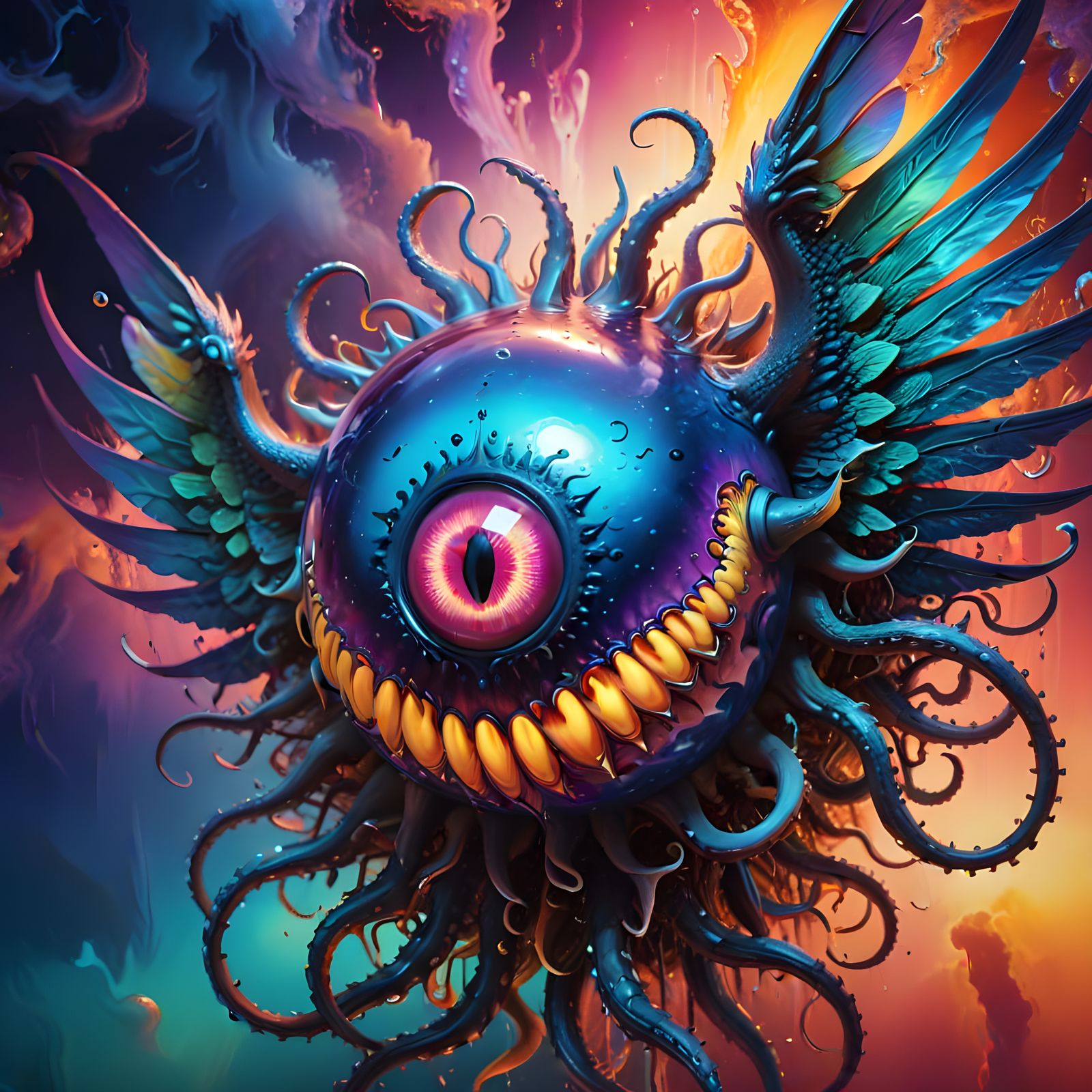 Surreal Creature with Wings, Tentacles, and Hundred Eyes in ...