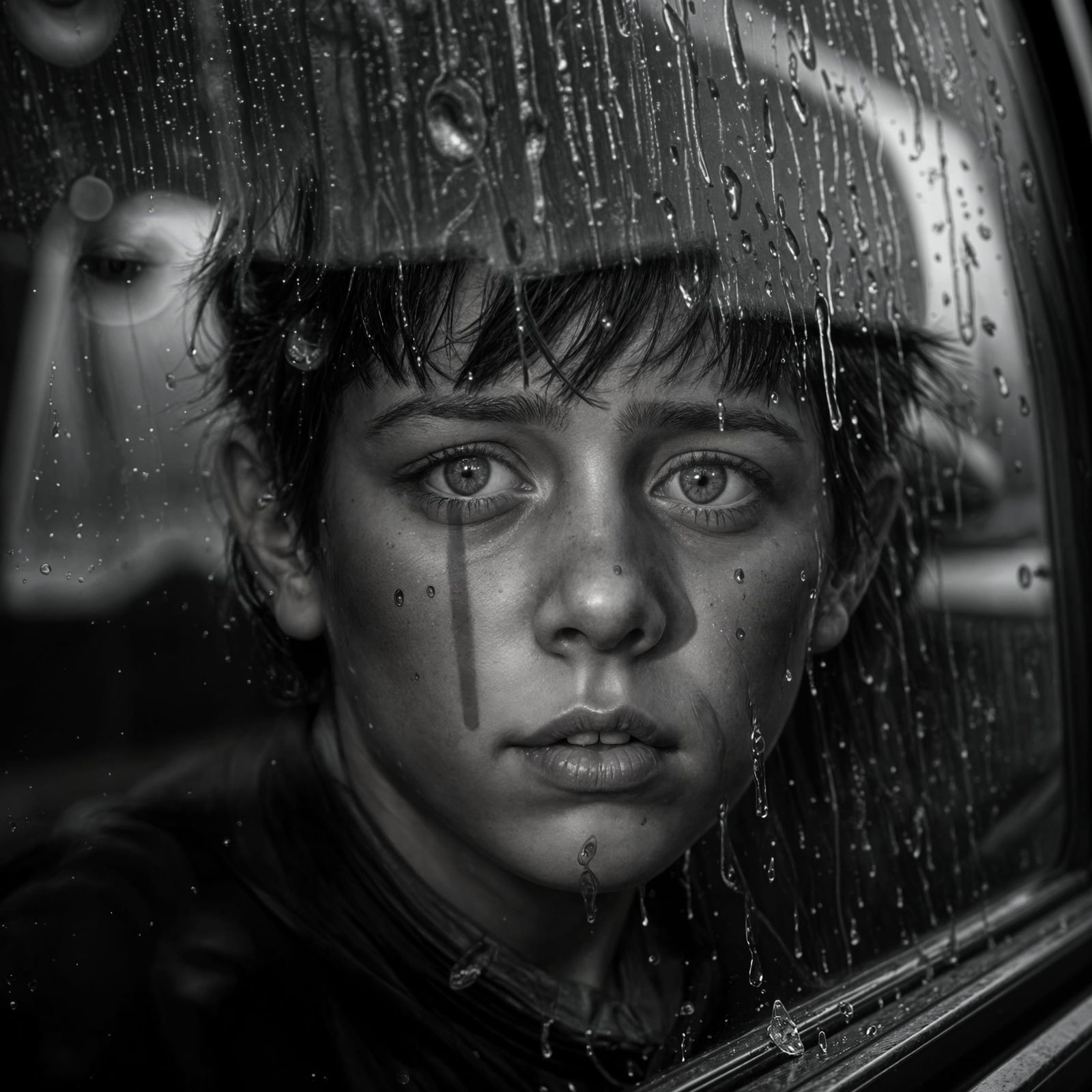 Sad Boy in Van: Realistic Matte Painting
