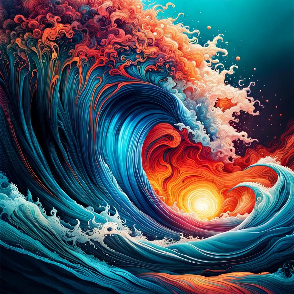 Ocean Illustration with Fluid Acrylics and Liquid Details