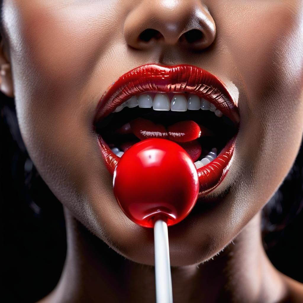Hyperrealistic Close-up of Lips with Lollipop