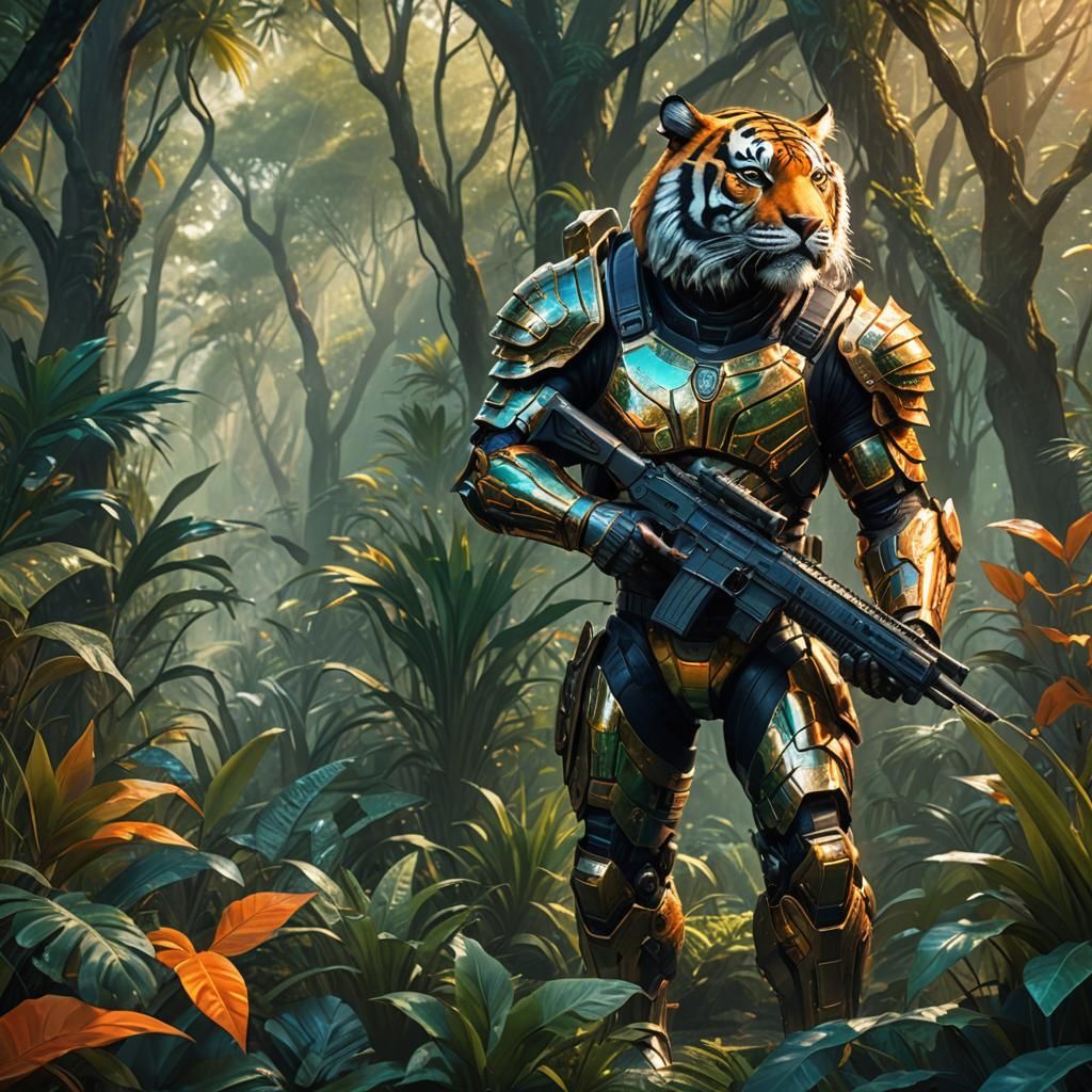 Armored Tiger in Mystical Jungle Concept Art