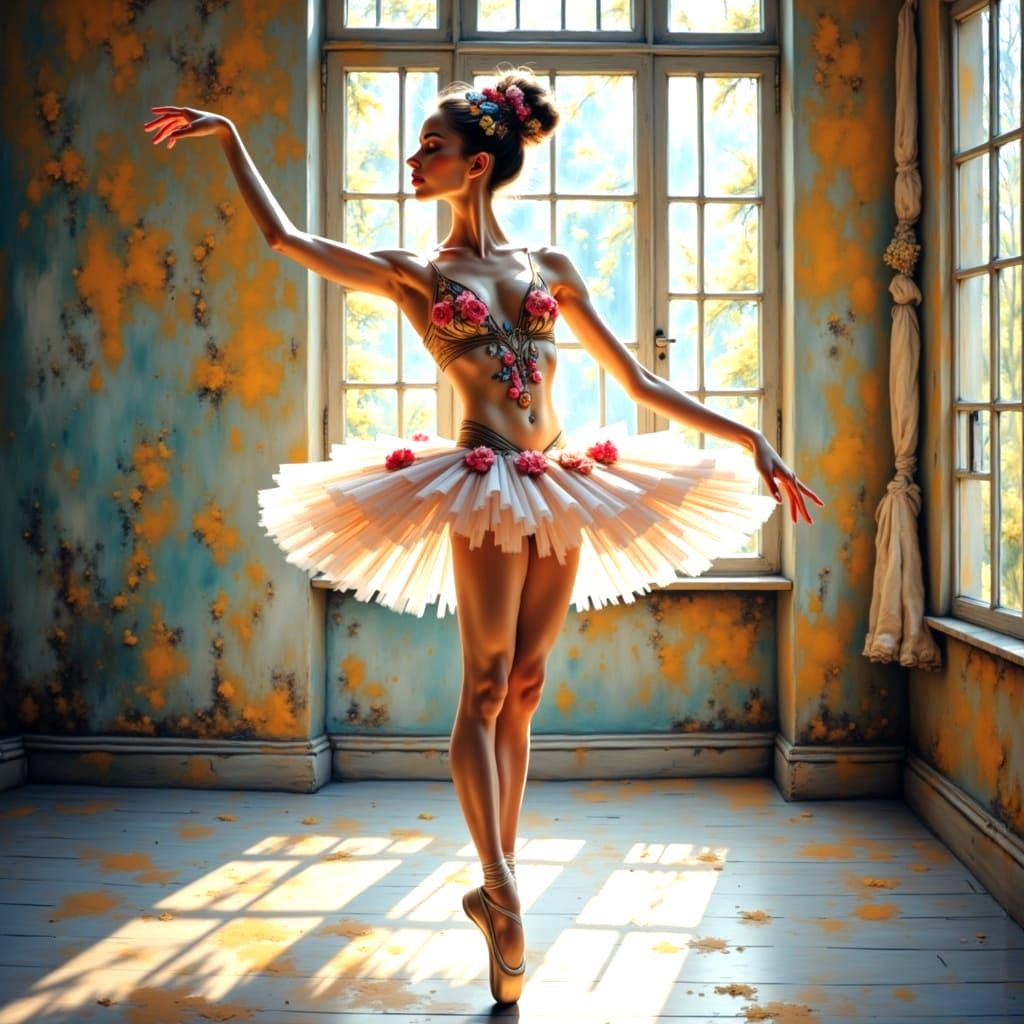 Elegant Ballerina in Sunlit Pavilion
