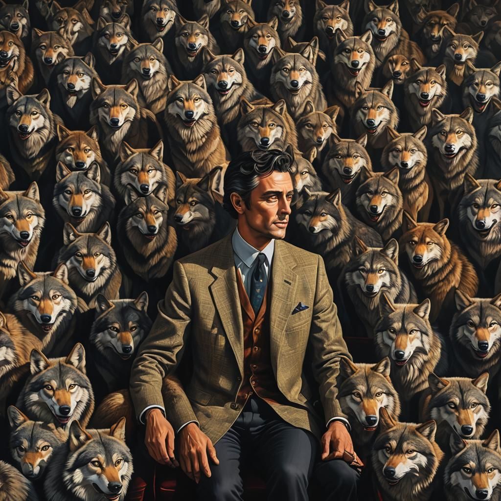 Eerie Cinema Encounter: Man, Shadow, and Wolves