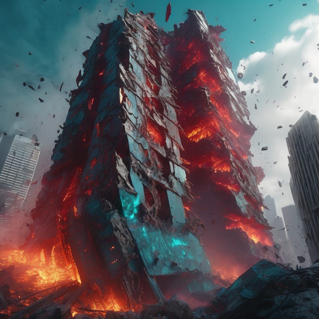 Rhinoceros Skeleton Destroys Skyscraper, Digital Matte Paint...