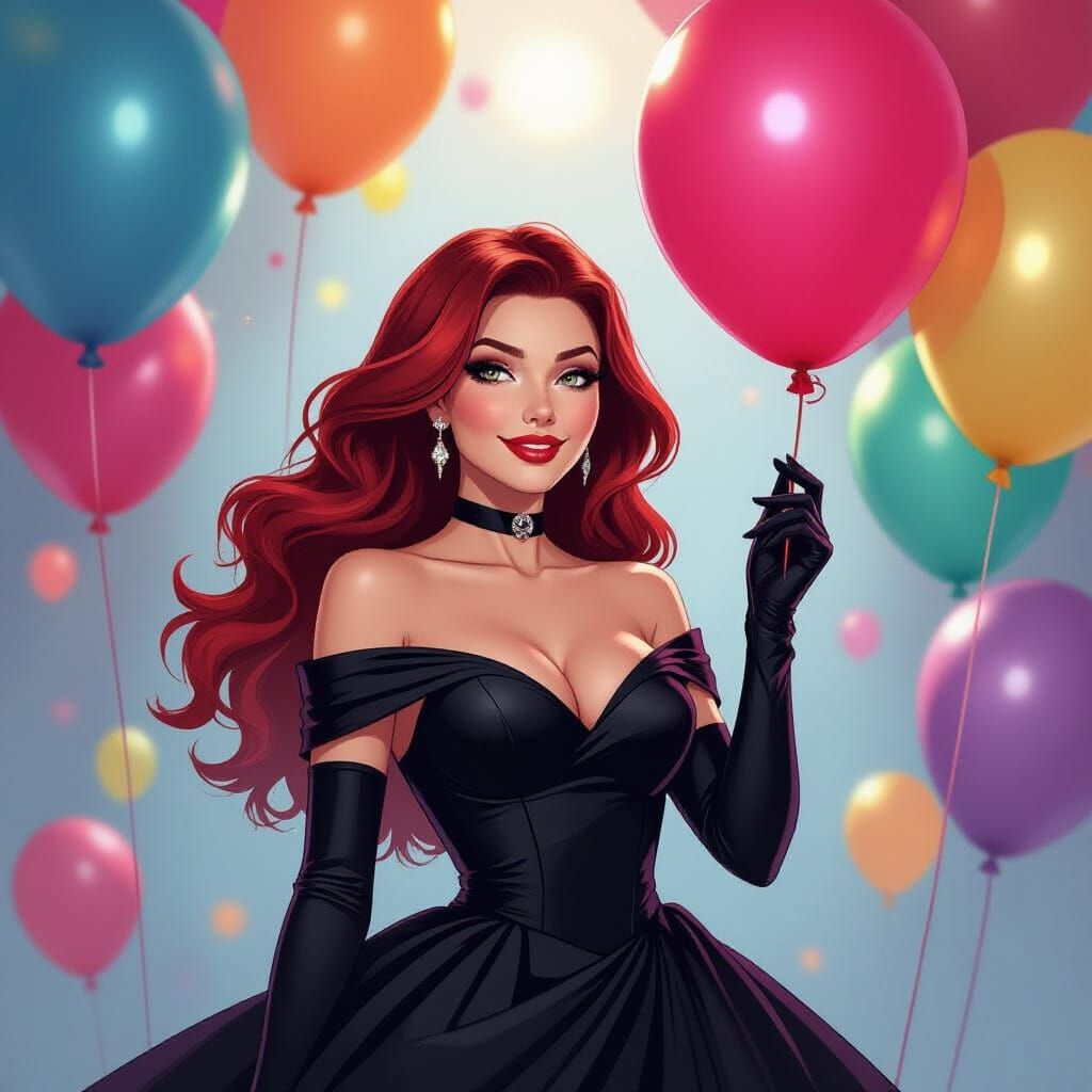 Scarlet Witch and Balloons in Whimsical Digital Art