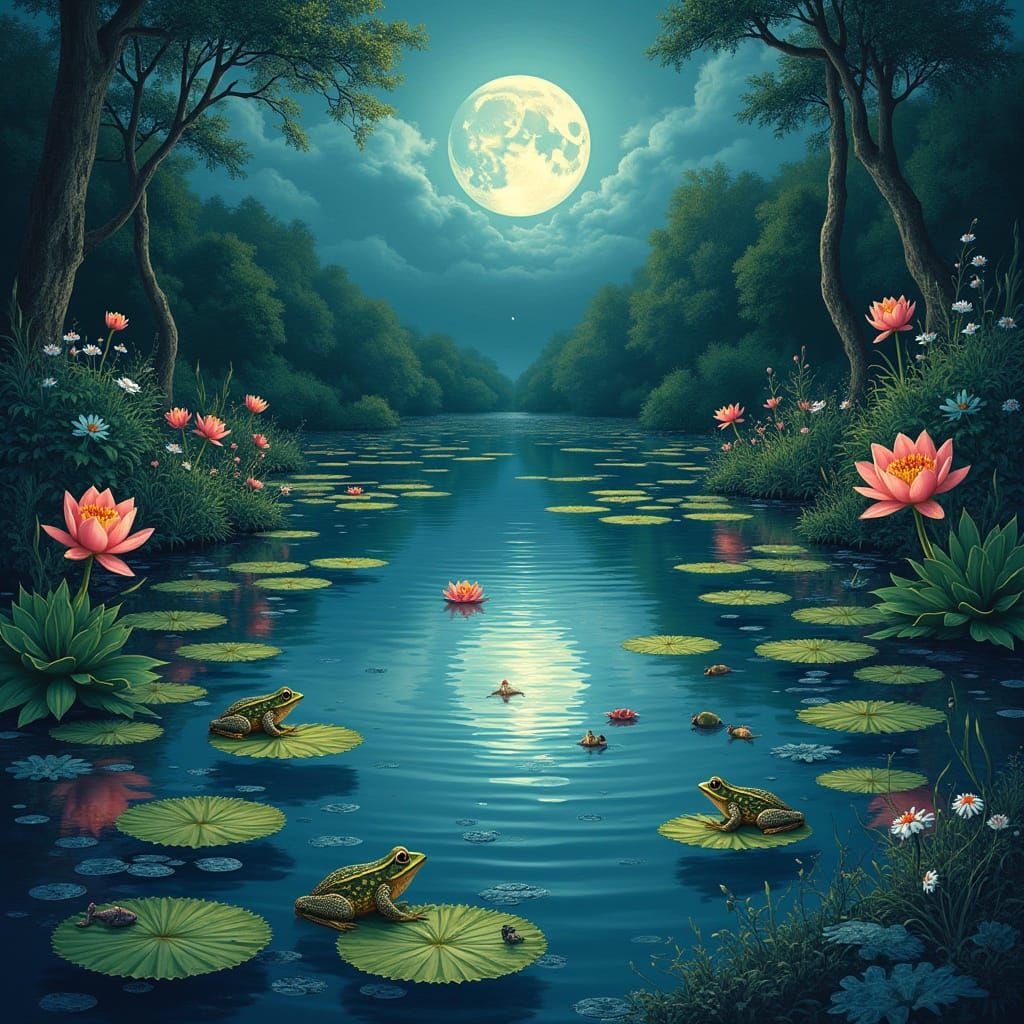 Moonlit Lilly Pond