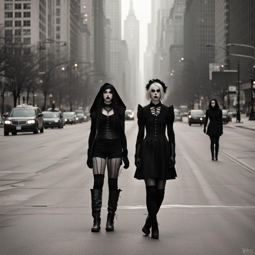 Gothic Chicago Street Scene with Fantasy Characters