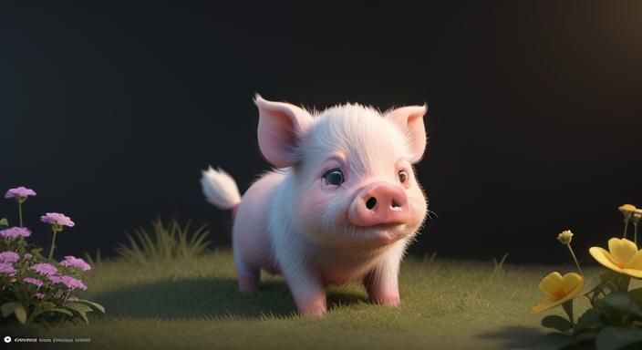 Adorable Piglet Greets Chibi in Flower Garden