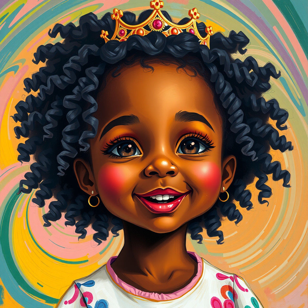 Vibrant Portrait of Child with Crown in Expressive Style