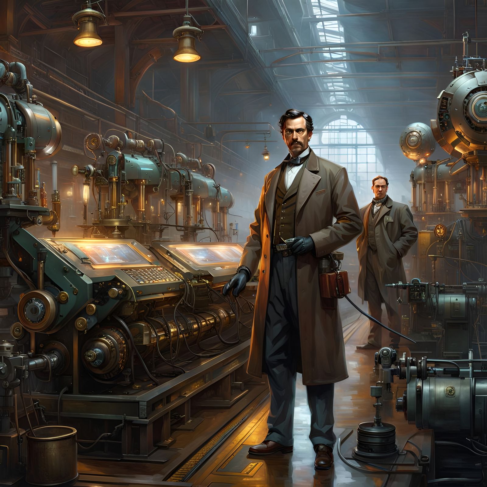 Cyberpunk Sherlock Holmes in Steampunk Factory
