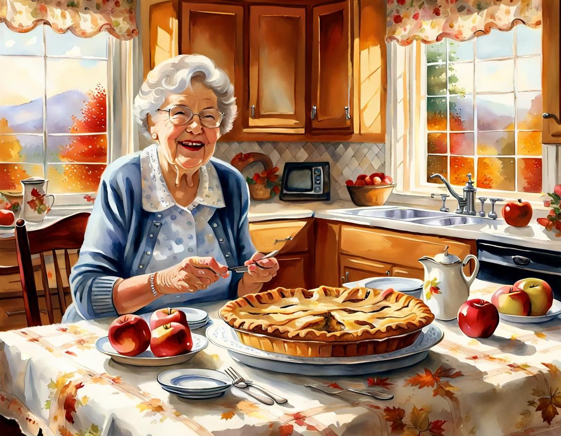 Grandmother's Autumn Feast: Watercolor Painting