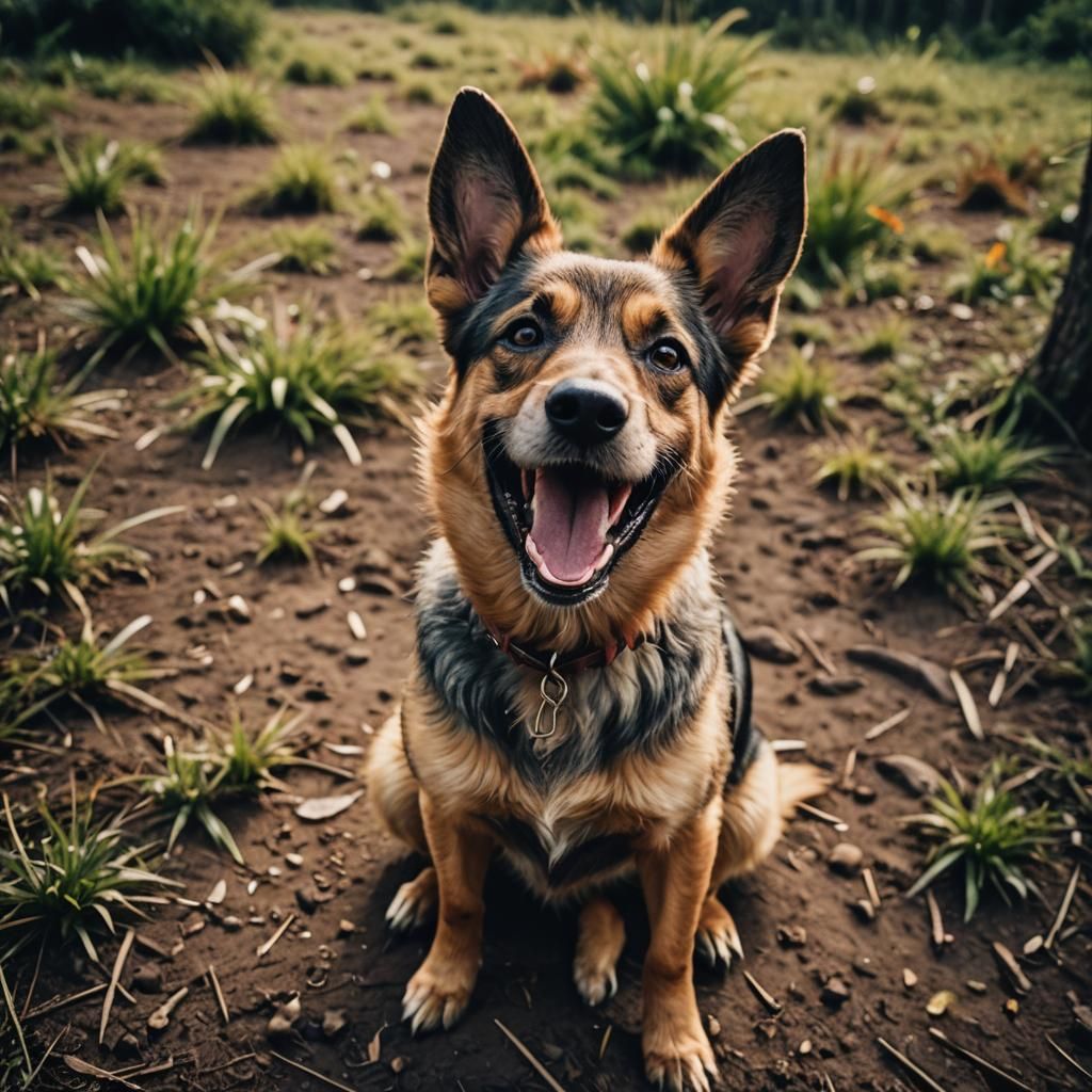 Smiling Big-Eared Dog in Cinematic Style